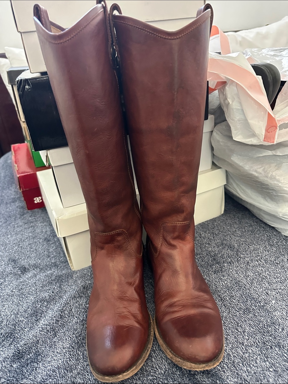 Frye Chestnut Brown Leather Pull-On Riding Boots - Picture 4 of 7